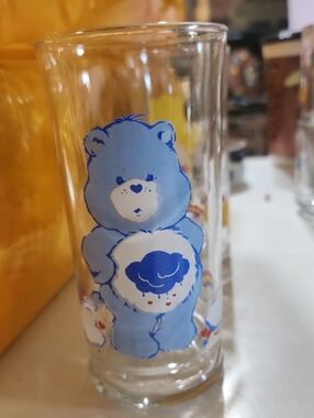 Blue Grumpy Care Bear Glass Tumbler Pizza Hut Collectible